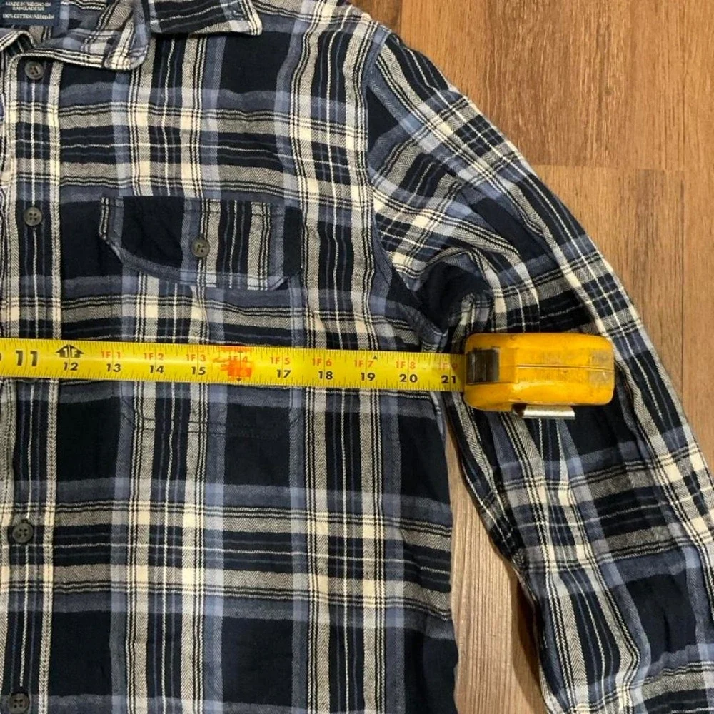 Faded Glory navy, white and black plaid cotton flannel shirt